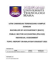 Universiti teknologi mara terengganu is an university in terengganu. Psa522 Report On Budget 2021 Docx Uitm Cawangan Terengganu Kampus Dungun Bachelor Of Accountancy Bacc Public Sector Accounting Psa 522 Individual Course Hero