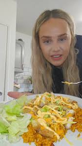 Lunch with Spicy Mexican Style Rice and Crispy Chicken