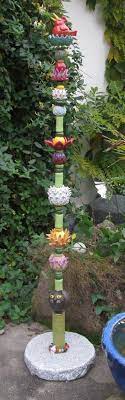 Ceramic Totem Garden Flowers Garden Pottery Totem Pole Art Pole Art