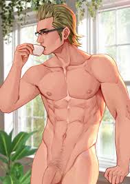 maorenc, ignis scientia, final fantasy, final fantasy xv, highres, 1boy,  blonde hair, glasses, male focus, muscular, nipples, nude, penis, pubic  hair, testicles - Image View - | Gelbooru - Free Anime and Hentai Gallery