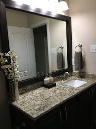 Bathroom Black And White Granite Countertops Santa Cecilia Granite And Dark Cabinets Bathroom Granite Bathroom Countertops Dark Cabinets Bathroom Gray Bathroom Accessories