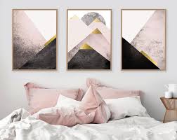 Black And Gold Bedroom Wall Decor Printable Art Downloadable Prints Set Of 3 Mountains Blush Pink Grey Scandinavian Modern Contemporary Poster Wall Decor Triptych Trending Bedroom Decor Bedroom Design Pink Bedroom
