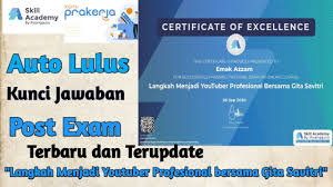 Ini merupakan kunci jawaban gelombang 8 exam prakerja skill academy tentang pelatihan menghasilkan uang dengan mudah menjadi pekerja lepas (freelancer). Kunci Jawaban Post Exam Terbaru Dan Terupdate Langkah Menjadi Youtuber Youtube