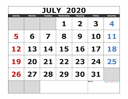Fillable July 2020 Calendar Template In 2020 Printable Calendar Template Calendar Printables Calendar Template