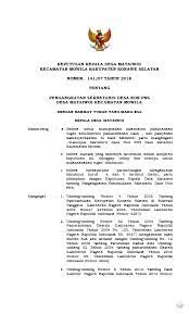Bahwa untuk melaksanakan ketentuan pasal 67 peraturan pemerintah nomor 72 tahun 2005 tentang desa (lembaran negara republik indonesia nomor 158 tahun 2005, tambahan. Contoh Surat Keputusan Kepala Desa