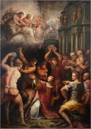 I francescani volevano celebrare nel modo più degno il fondatore del loro ordine e, per affrescarne le pareti, chiamarono cimabue e cavallini, i più grandi pittori di quel tempo; Giorgio Vasari Martirio Di Santo Stefano 1569 71 Olio Su Tela 410 X275 Cm Pisa Chiesa Di Santo Stefano Arte Artisti Pittore