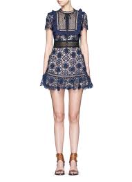 Self Portrait Louisa Ruffle Bib 3d Floral Guipure Lace Dress In Multicolour Modesens Lace Blue Dress Floral Blue Dress Blue Dress Short