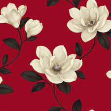 Sophie Conran Magnolia Flower Cream Red Wallpaper Departments Diy At B Q Floral Wallpaper Magnolia Wallpaper Magnolia Flower