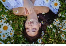 Beautiful Woman Enjoying Daisy Field Nice Stock Photo 645869407