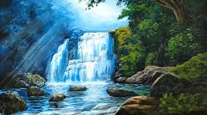 Nice How To Paint A Waterfall Realistic Natural View On Canvas Trick Art Waterfall Paintings Nature Canvas Painting Waterfall Art