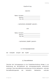 Kaufvertrag Allgemein Vorlage Zum Download