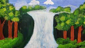 Step By Step Waterfall Landscape Painting For Beginners Easy Waterfall Waterfall Landscape Landscape Paintings Painting