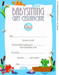 Gives the gift certificate for one night of free babysitting on the 23th of . Babysitting Certificate Template Free Unique Babysitting Gift Certificate Template F Printable Gift Certificate Gift Certificate Template Certificate Templates