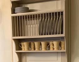 Triple Shelf Wood Plate Dish Rack Glasses Spices Organizer Etsy In 2020 Cabinet Plate Rack Plate Racks Wall Mount Plate Rack