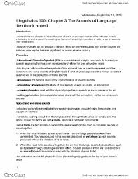 In english a group of letters can give a separate sound such as: Ling 100 Textbook Notes Fall 2016 Chapter 3 International Phonetic Alphabet Articulatory Phonetics Acoustic Phonetics