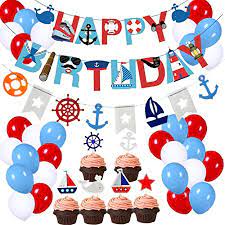 We definitely wanted to try to incorporate all of those into our nautical themed mantel. Amazon Com 77pcs Nautical Party Supplies For Boys Nautical Party Decorations Nautical Happy Birthday Banner Cupcake Toppers Balloons For Kids Girls Baby Shower Nautical Theme Birthday Party Decoration Supplies