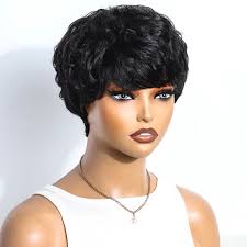 Lekker Short Pixie Cut 100% Human Hair Wigs For Women Brazilian Remy Hair  Full Machine Made Wavy Bob Daily Colored Glueless Wigs