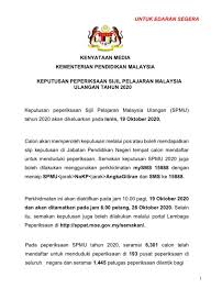Permohonan upuonline ditutup pada 07 april 2021 (rabu) untuk kemasukan sesi akademik 2021/2022. Kenyataan Media Kementerian Pendidikan Malaysia Facebook