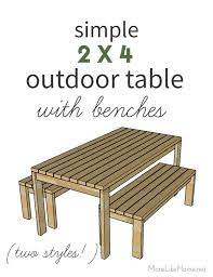 2x4 Simple Outdoor Table With Benches Two Styles Diy Outdoor Table Diy Outdoor Furniture Backyard Dining