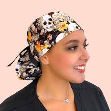 Buy Skull Floral Ponytail Scrub Cap for Women. Satin Lining Optional.  Autumn Ponytail Scrub Hat for Long Hair. Halloween Scrub Cap With Ponytail  Online in India