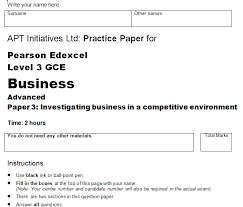 Practice Mock Exam Paper For Edexcel A Level Business June 2017 Paper 3 Context Apt Initiatives