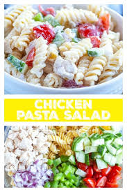 Try this pasta salad with mayo. Creamy Pasta Salad Filled With Chicken And Veggies And Covered In A Dressing Made With Mayo And Greek Yogurt I Lo Creamy Pasta Salads Pasta Salad Creamy Pasta