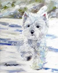 The outer coat is wiry, straight, coarse, and lies close to the body. Print Westie West Highland Terrier Dogs Puppy Snow Art Oil Painting Mary Sparrow Of Hanging The Moon Studio Peintures De Chien Art Sur Le Theme Des Chiens Art A Theme Chien