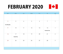 February 2020 Canada Holidays Calendar Holiday Calendar Monthly Calendar Template Canada Calendar