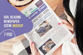 Download Girl Reading Newspaper Scene Mockup In Stationery Mockups On Yellow Images Creative Store PSD Mockup Templates