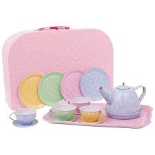 Includes 8 dolly papers, 6 baked treats, 4 cups, saucers and plates, 2 play food boxes, 1 milk jug, sugar bowl, tea pot, serving tray and cake server. Tea Set For Toddlers Www Macj Com Br
