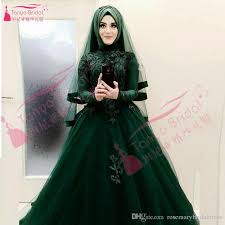 Amazing Beautiful Dark Green Wedding Ball Gowns African Hijab Bridal Dresses Long Sleeve Vestid Ball Gowns Wedding Green Wedding Dresses Muslim Wedding Dresses