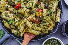 Garlic Roasted Vegetable Pesto Pasta Olive Mango garlic roasted vegetable pesto pasta