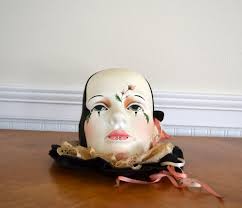 Rare Limited Edition Actual Size Hand Painted Cast Molded Ceramic Harlequin  Woman Face Head Sculpture, Signed & Numbered (2080)