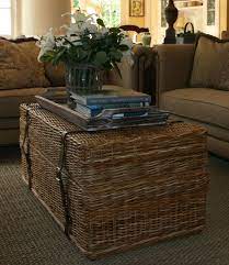 You can even place a wicker tray on your coffee table and fill it with a pretty center piece, candle, and magazines. Vignette Design Wicker Coffee Table Wicker Trunk Coffee Table Wicker Trunk
