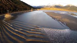 video drones eye view of autumn bore tide on turnagain arm