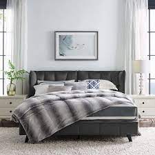 Extend elegance to the bedroom with this bliss grey velvet bed. Makenna Performance Velvet Platform Bed Contemporary Modern Furniture Lexmod