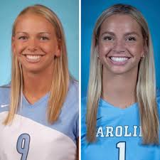 It's been brought to our attention we have UNC volleyball doppelgängers 👀  Left side: Katie Wright (Class of 2004) Right side: Zoe Behrendt (Freshman)  #GoHeels