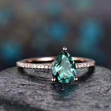Teardrop Emerald Engagement Ring Solid 14k Rose Gold Under Etsy Emerald Ring Vintage Amethyst Ring Engagement Emerald Engagement Ring