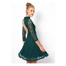 Shein Sheinside Dark Green Long Sleeve Lace Dress 22 Liked On Polyvore Green Lace Long Sleeve Dress Dark Green Dress Short Long Sleeve Casual Dress