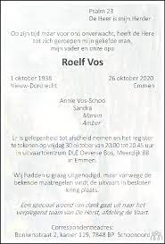 Een unieke keuze daar men toen erg bang was dat de krant zou verdwijnen en vervangen zou worden door de digitale variant. Roelf Vos 26 10 2020 Overlijdensbericht En Condoleances Mensenlinq Nl