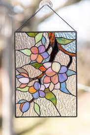 Cherry Blossom Stained Glass Window Panel Sakura Flower Etsy Stained Glass Windows Stained Glass Diy Stained Glass Art