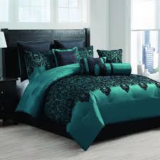The duvet cover features a fashionable pattern of brown/black spots and splashes of teal displayed on a white backgro… Mischa Teal 10 Piece Embroidered Comforter Set 200 00 From Annaslinens Com Comforter Sets Bed Linens Luxury Bedroom Decor