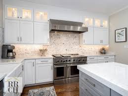 Waypoint Painted Linen Shaker Style Cabinets Quartz Countertops Marble Backsplash Shaker Style Kitchen Cabinets Shaker Style Kitchens Kitchen Cabinet Styles