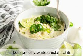 Drizzle with 1 tablespoon olive oil and season with 2 teaspoons chili powder, 1 tablespoon cumin, ½ teaspoon salt and a pinch or two of cayenne. Creamy White Chicken Chili Recipe Beanless Keto Low Carb