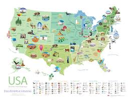 Le pays cristallise de nombreux idéaux. Carte Des Etats Unis Avec Des Symboles Representant Les Principales Attractions Des Divers Etats Du Pays Departement D Etat Carte Etats Unis Cartes Etats Unis