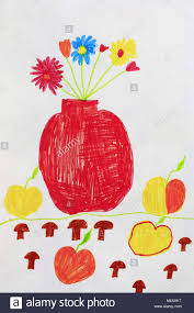 Mazzi di fiori in italy: Disegno Per Bambini Con Bouquet Di Fiori In Vaso E Mele Foto Stock Alamy