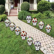 Day Of The Dead Sugar Skull Skeleton Lawn Decorations Outdoor Halloween Yard Art Decorations 10 Piece Halloween Yard Art Lawn Decor Halloween Yard Decorations