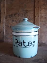 Vintage French Kitchen Enamel Canister Pates Pasta Storage Jar Thick Enamel Pates