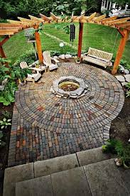 Brick Patio Fire Pit With Pergola Backyard Landscaping Designs Backyard