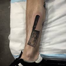 Black White Grey Butcher Knife Blade Tattoo Design Detailed Horror Gothic Vintage Leg Design Tatuagem De Chefe De Cozinha Faca De Chef Ideias De Tatuagens